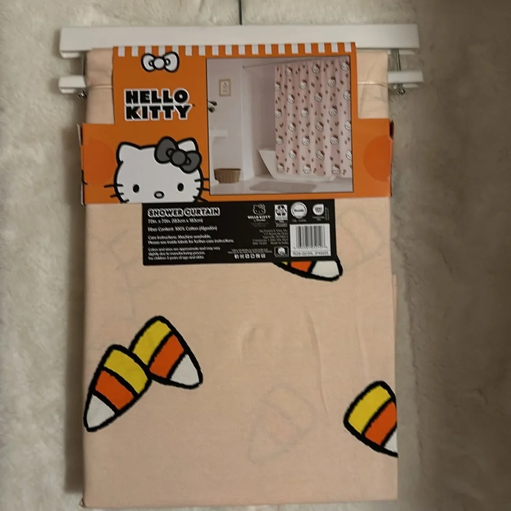 NEW Halloween 2024 Hello Kitty candy corn shower curtain